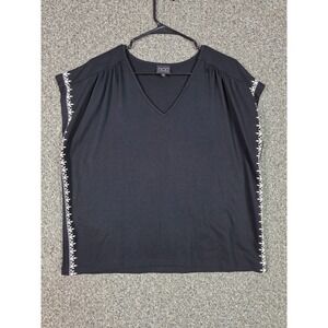 MOD Lusive Blouse Women Size M‎ Black V-Neck Embroidered Cap Sleeve Top